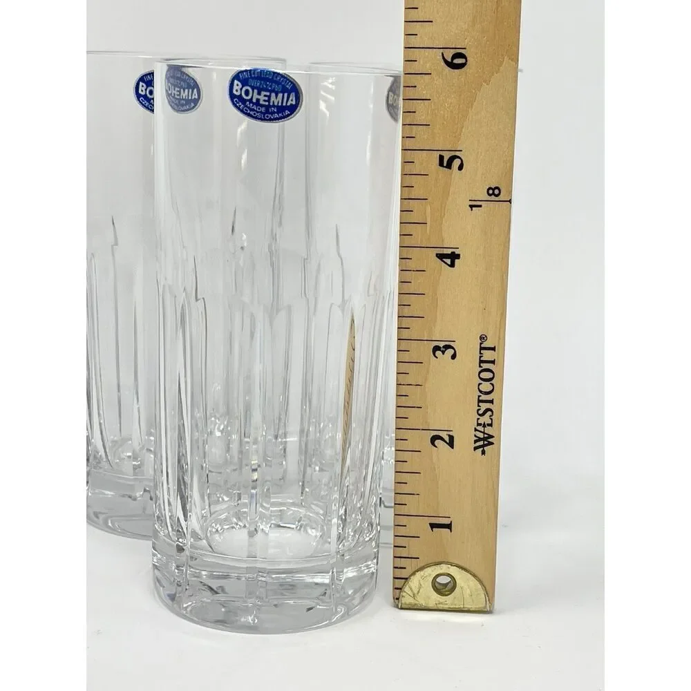 Bohemia Cut Crystal Clear Highball Glasses 5.75” Set Of 3 Original Stickers